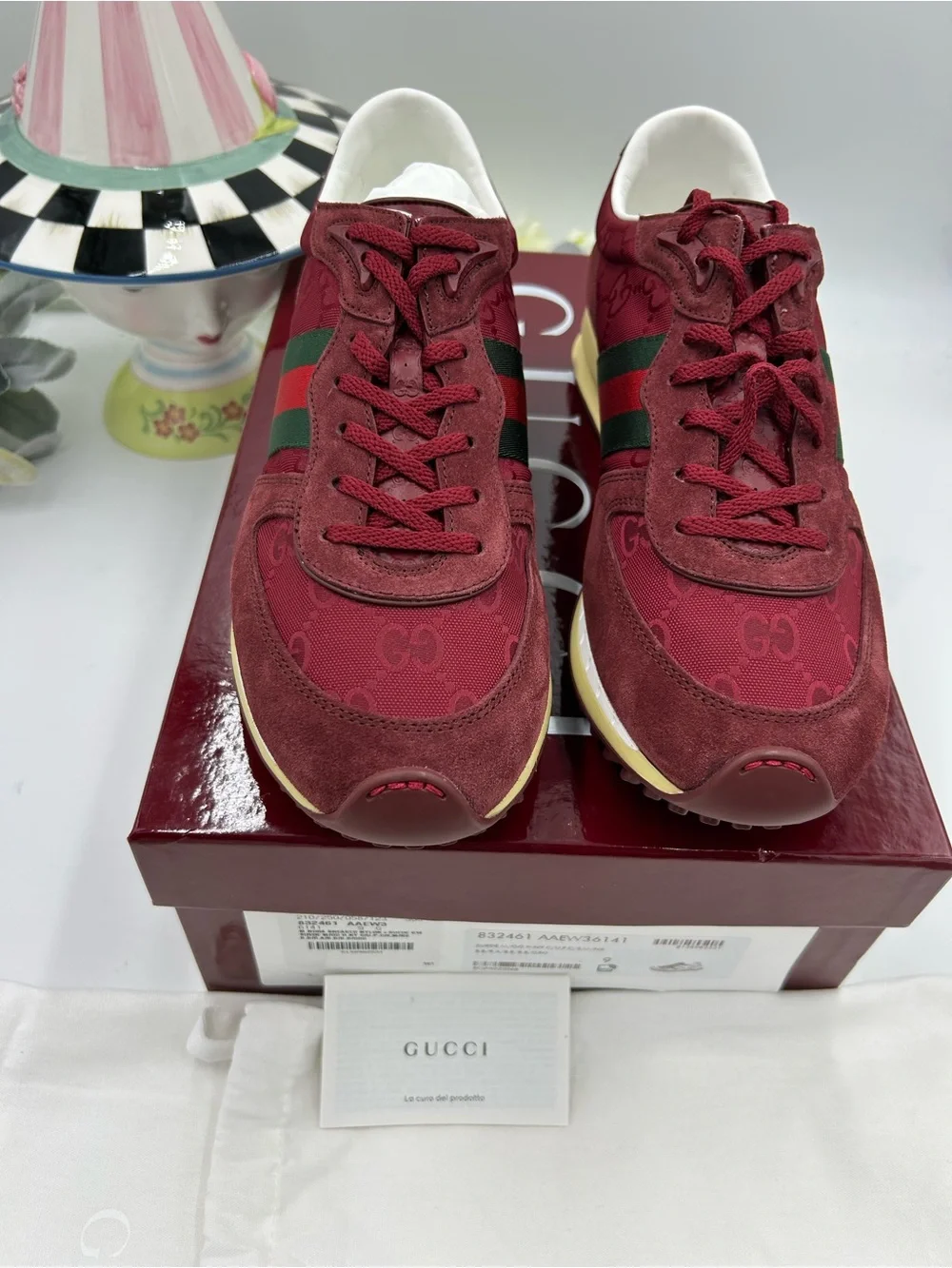 Men's Gucci RE – MOTION suede Web stripe sneakers size 9 fits 10 US made italy